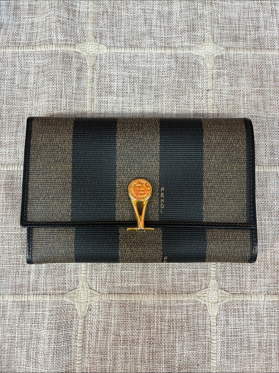 Fendi Handbags - Authentic Vintage Fendi Pequin Wallet Striped Trifold Brown Black